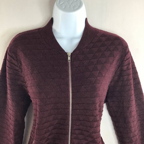 Why Not Women's Maroon Long Sleeve Pockets Full Zip Sweater Size S/M - Picture 4 of 10